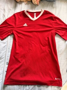 adidas Red Short-Sleeve V-Neck Kids Jersey with White Trim